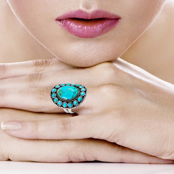 Turquoise Flower Ring Sterling Silver R2031-C75