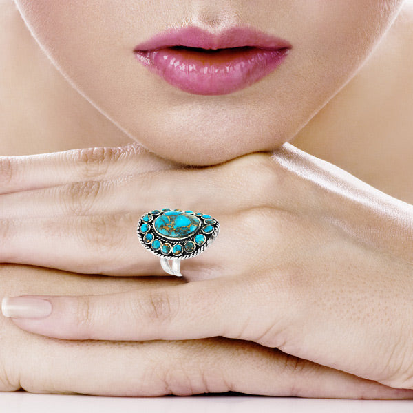 Flower Ring Sterling Silver Matrix Turquoise R2031-C84
