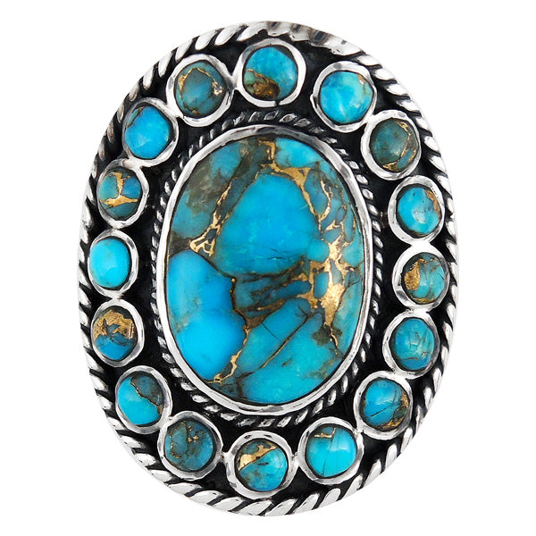 Flower Ring Sterling Silver Matrix Turquoise R2031-C84