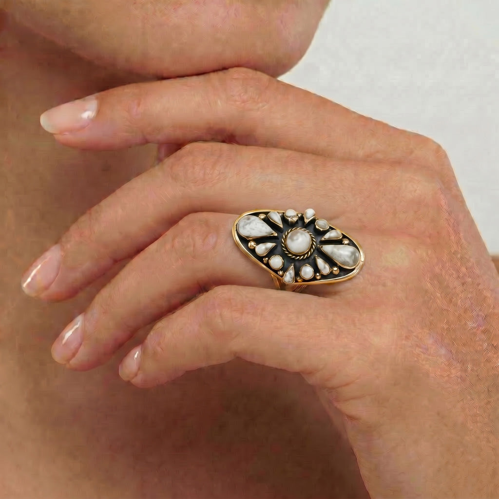 Howlite Ring GoldCopper R2034-GB-C103