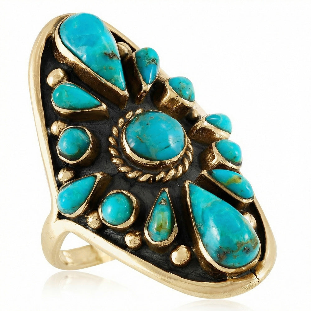 Turquoise Ring GoldBrass R2034-GB-C75