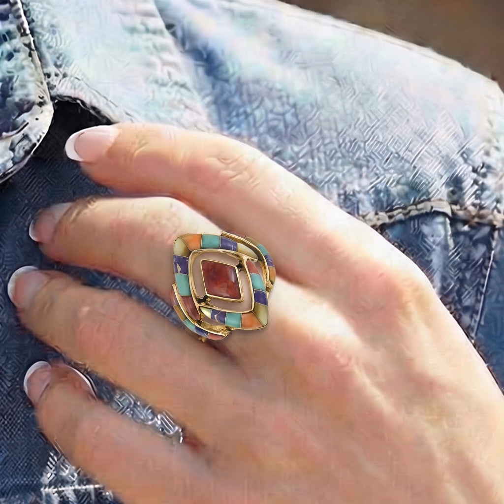 Multi Gemstone Ring GoldCopper R2040-GB-C00