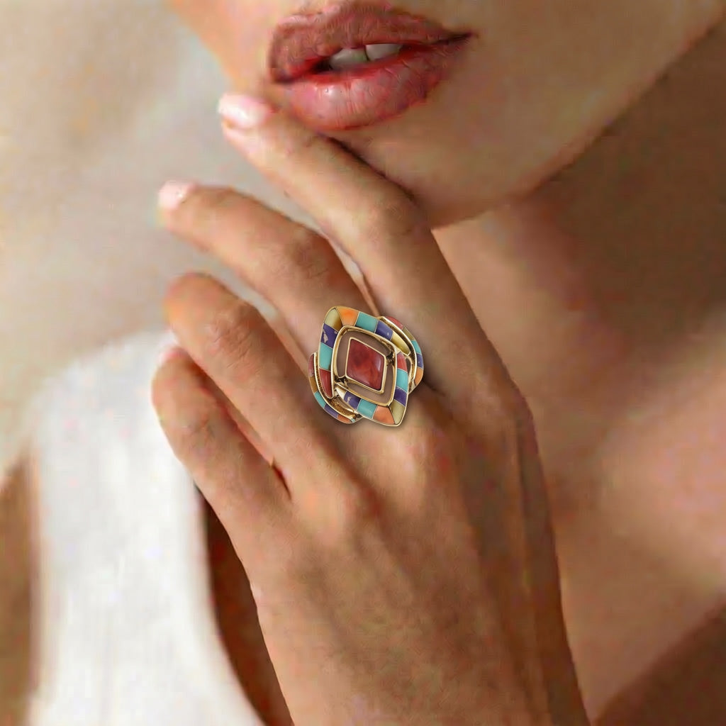 Multi Gemstone Ring GoldCopper R2040-GB-C00
