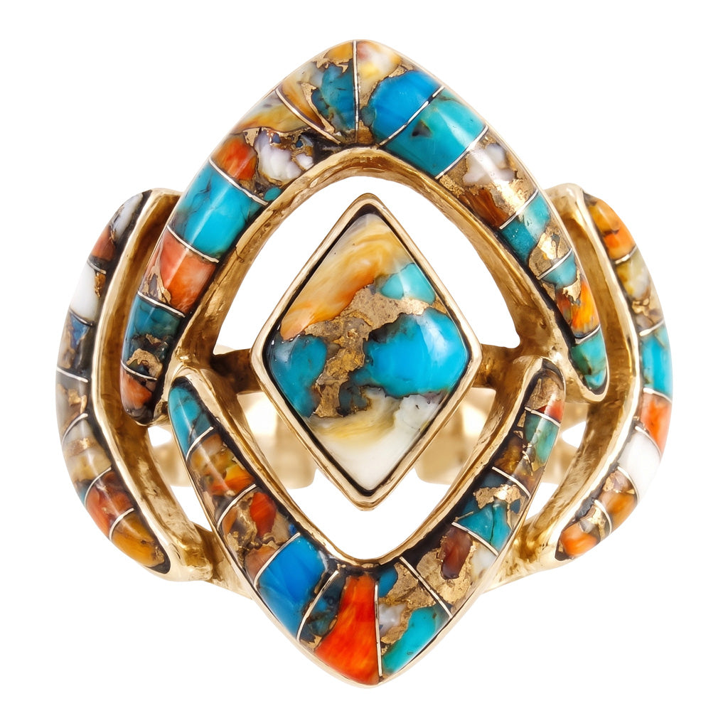 Spiny Turquoise Ring GoldCopper R2040-GB-C89