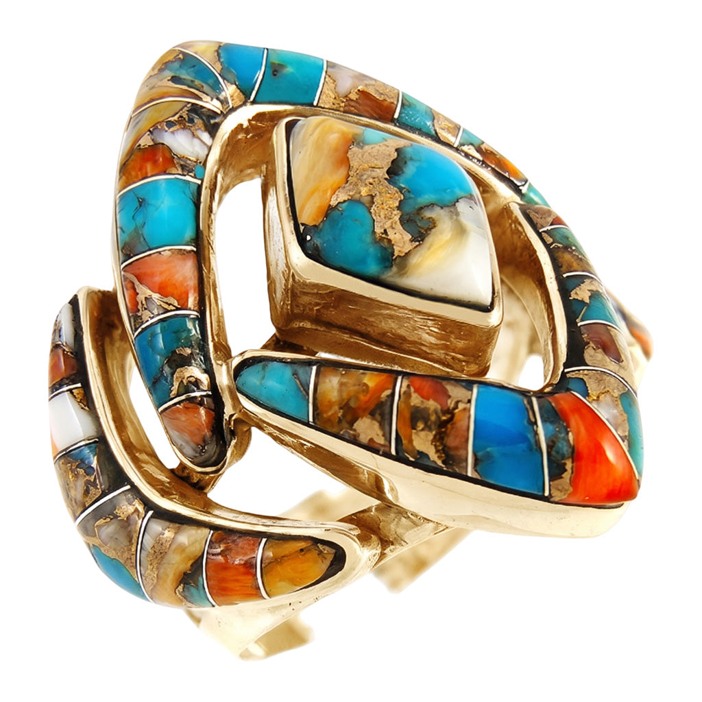 Spiny Turquoise Ring GoldCopper R2040-GB-C89