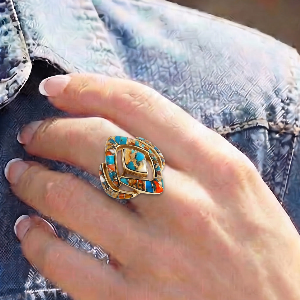 Spiny Turquoise Ring GoldCopper R2040-GB-C89