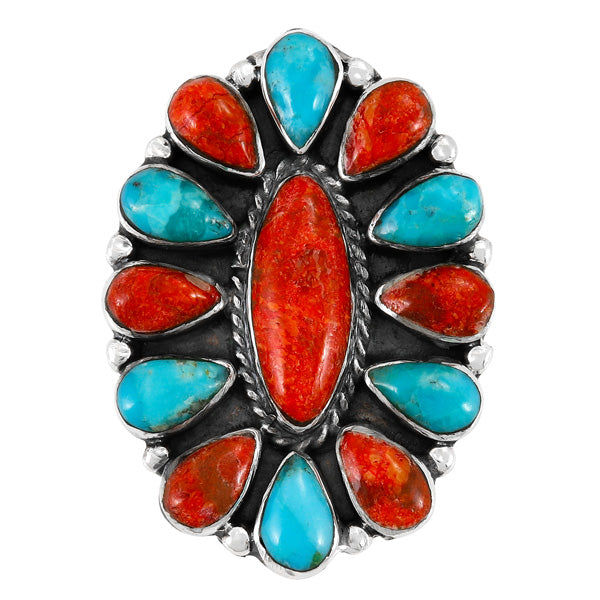 Turquoise & Coral Ring Sterling Silver R2041-C85