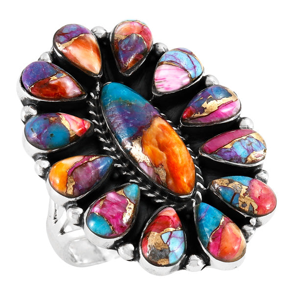 Rainbow Spiny Turquoise Ring Sterling Silver R2041-C91