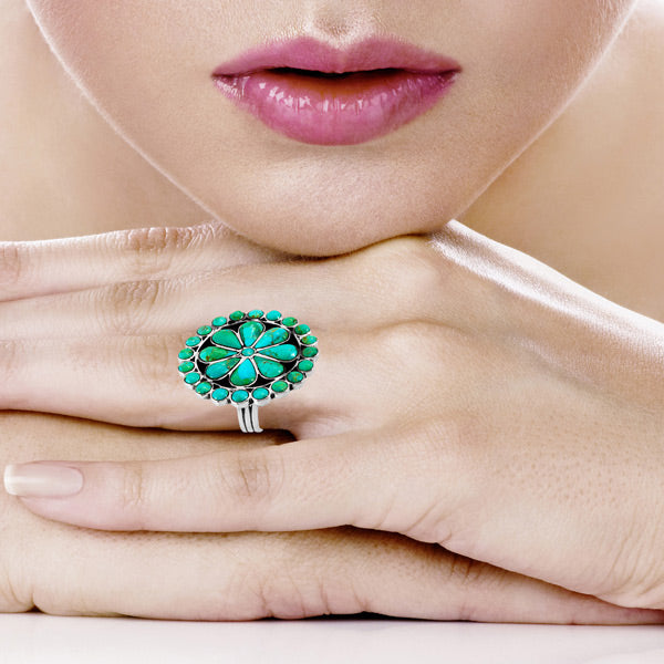 Turquoise Flower Ring Sterling Silver R2044-C75