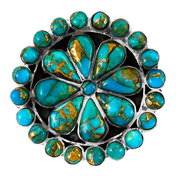 Matrix Turquoise Flower Ring Sterling Silver R2044-C84