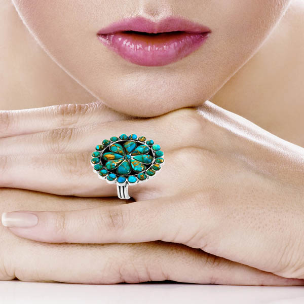 Matrix Turquoise Flower Ring Sterling Silver R2044-C84
