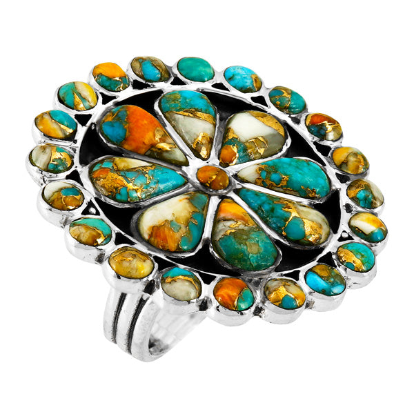 Spiny Turquoise Flower Ring Sterling Silver R2044-C89