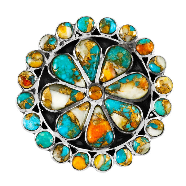 Spiny Turquoise Flower Ring Sterling Silver R2044-C89