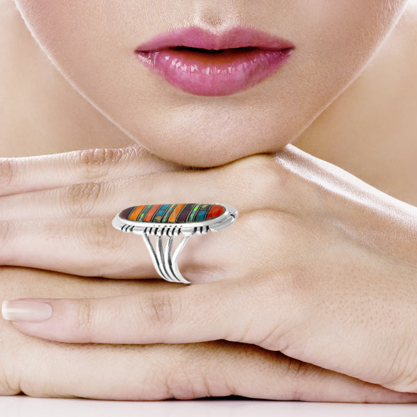 Multi Gemstone Ring SilverBronzé R2096-LG-SB-C00