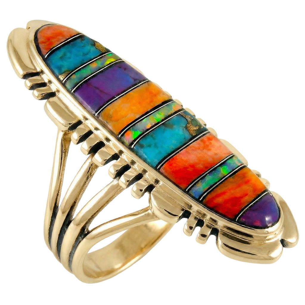 Multi Gemstone Ring GoldBrass R2096-LG-GB-C00