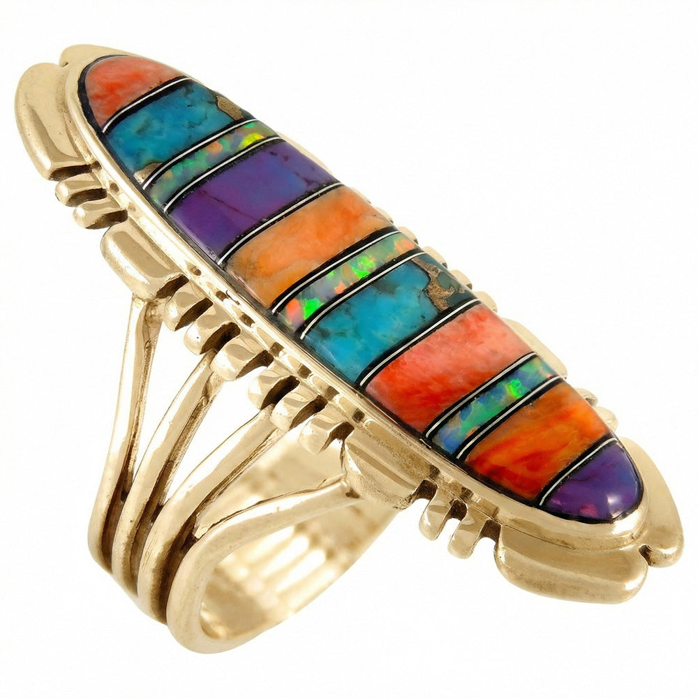 Multi Gemstone Ring GoldBrass R2096-LG-GB-C00