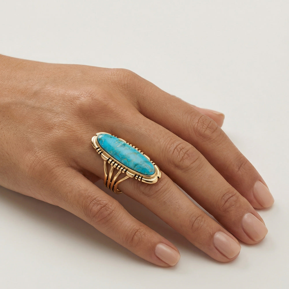 Turquoise Ring GoldBrass R2096-LG-GB-C75