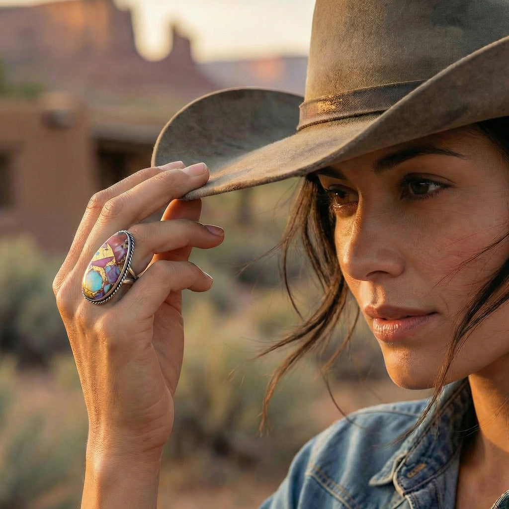 Rainbow Spiny Turquoise Ring Sterling Silver R2219-C91