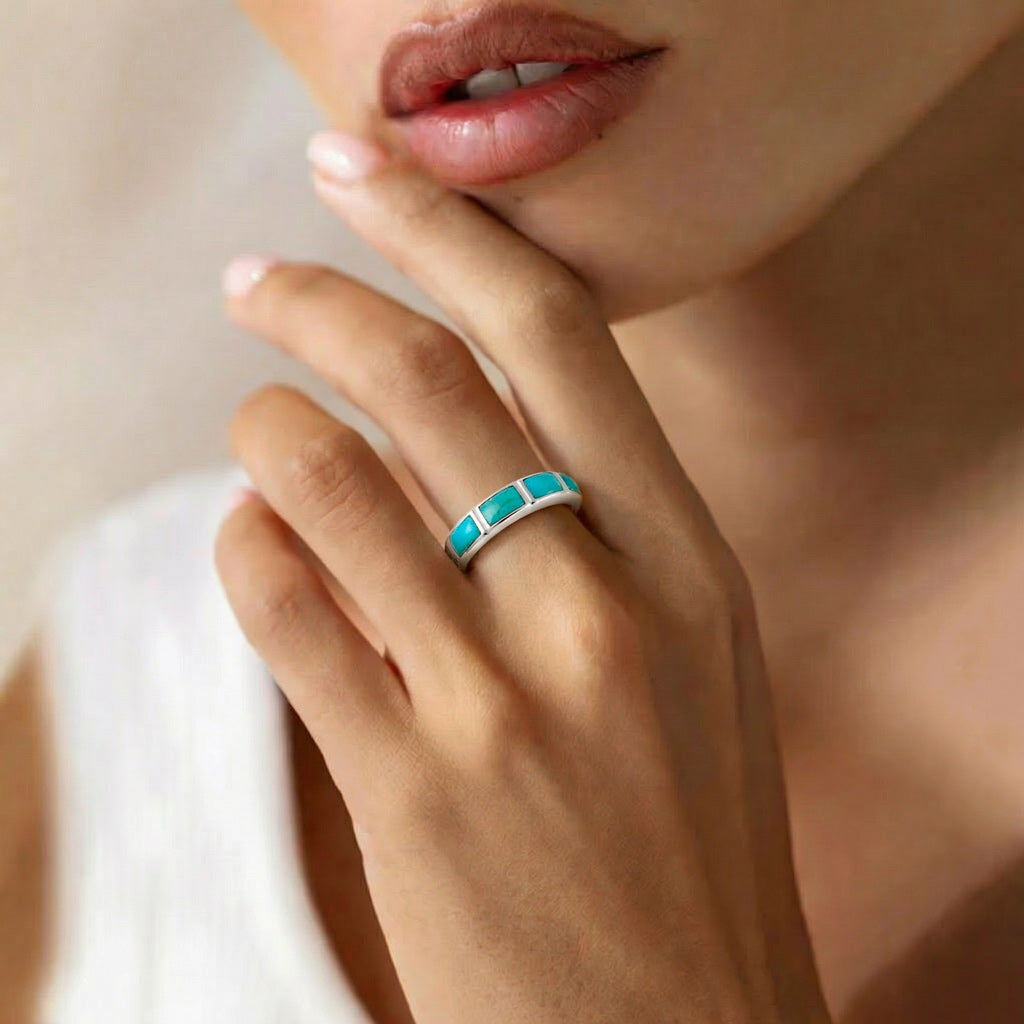 Turquoise Stackable Ring Sterling Silver R2232-C75
