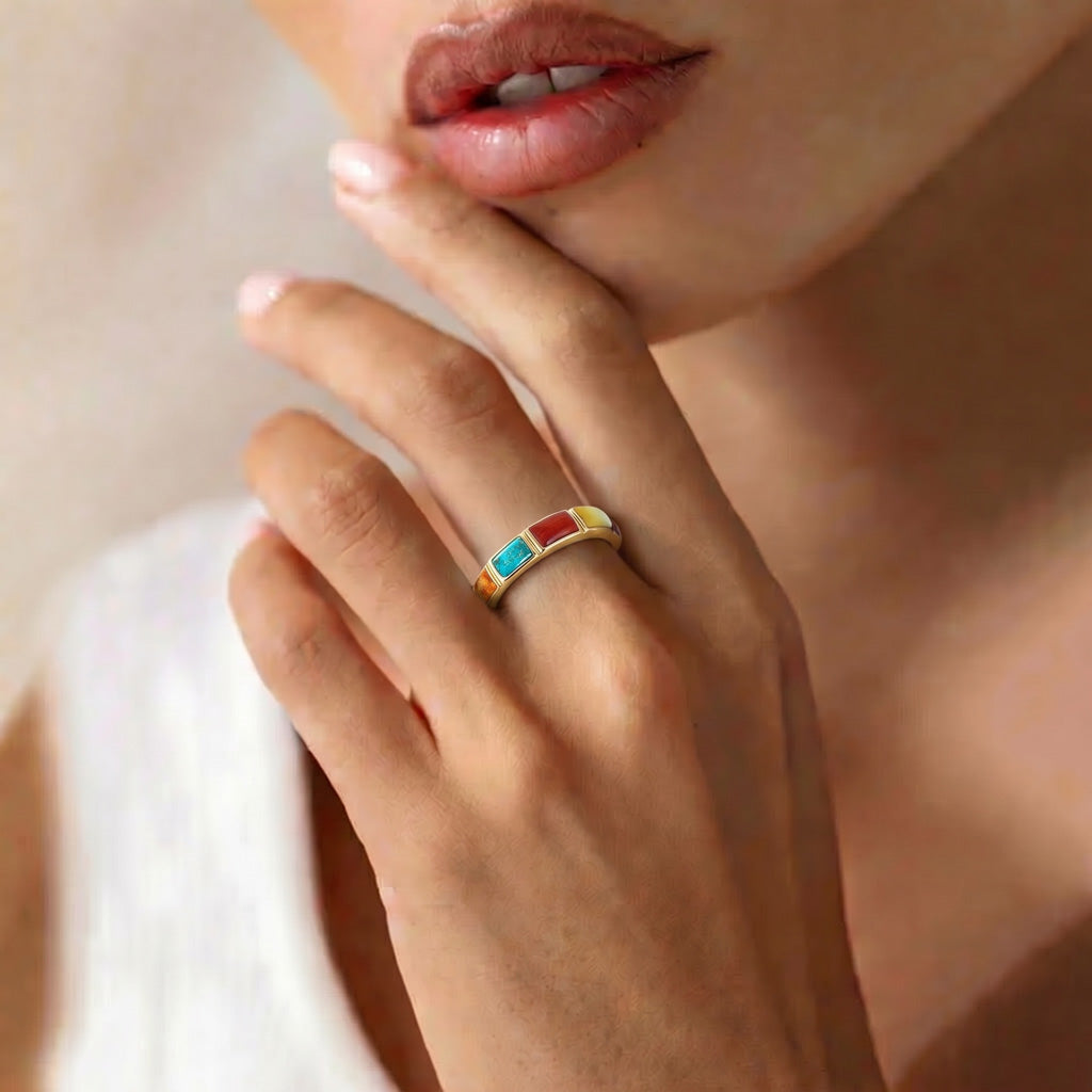 Multi Gemstone Ring GoldCopper R2232-GB-C71