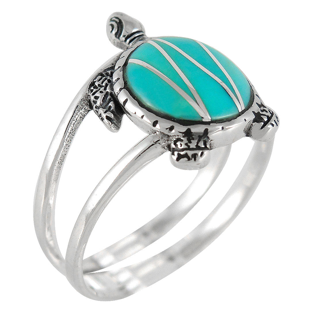 Sterling Silver Turtle Ring Turquoise R2243-C05