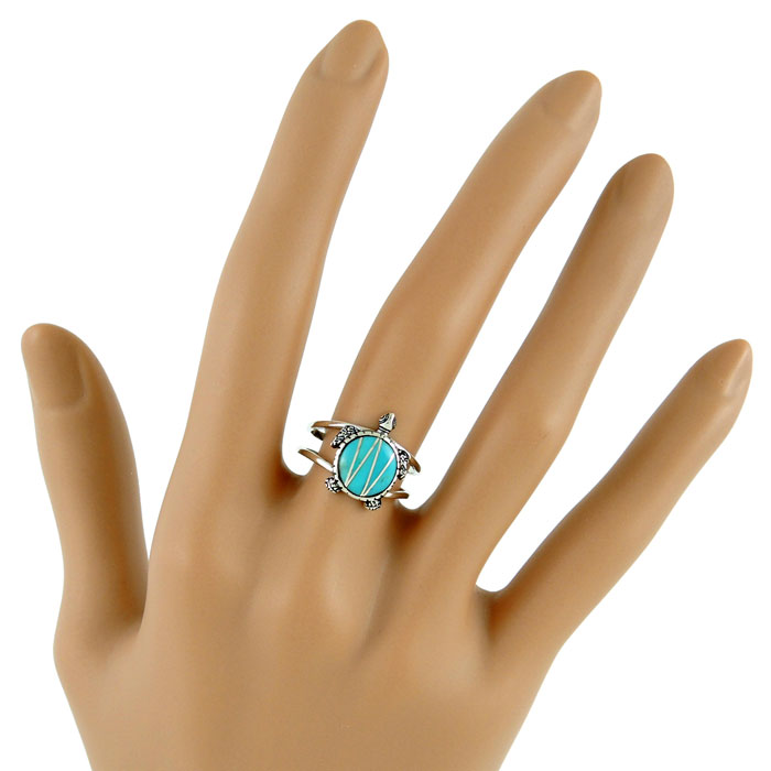 Sterling Silver Turtle Ring Turquoise R2243-C05