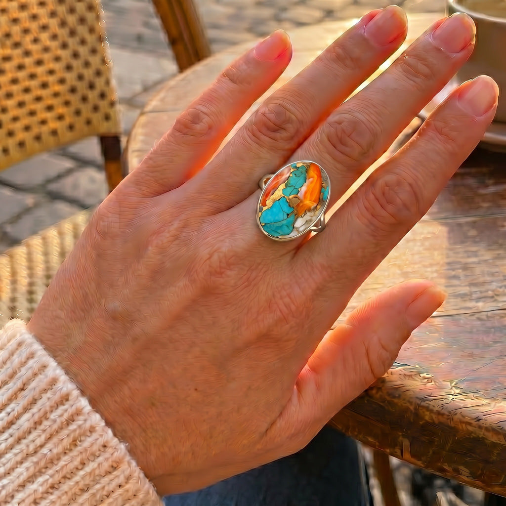 FINAL CLEARANCE - Spiny Turquoise Ring SilveryCopper™ R2260-SB-C89