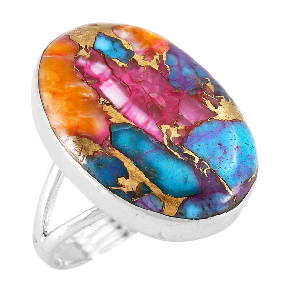Rainbow Spiny Turquoise Ring Sterling Silver R2260-C91