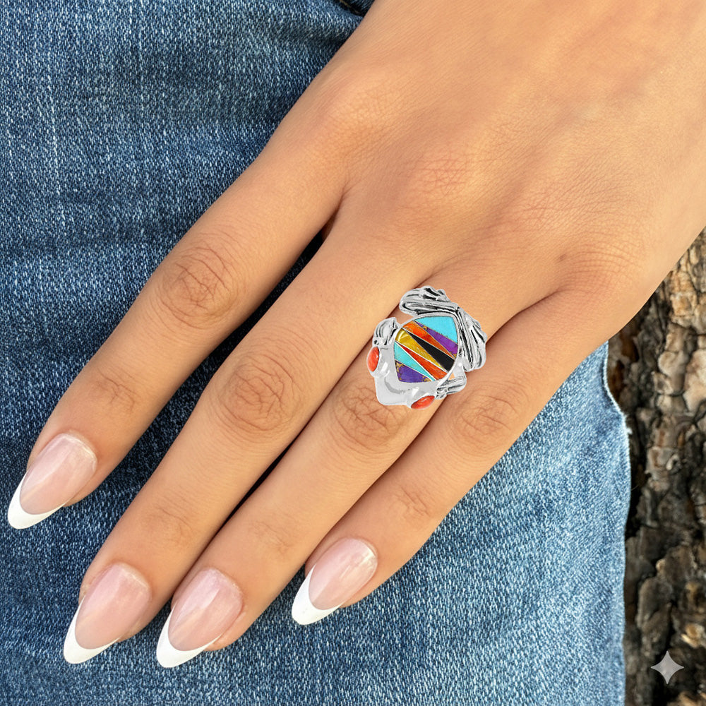 Frog Ring Sterling Silver Multicolor R2266-C01