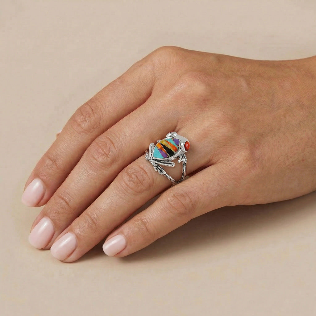 Frog Ring Sterling Silver Multicolor R2266-C01