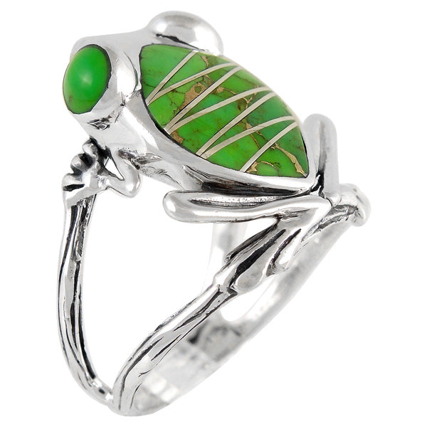 Frog Ring Sterling Silver Green Turquoise R2266-C06