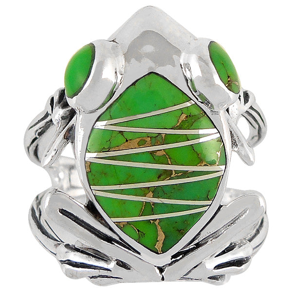 Frog Ring Sterling Silver Green Turquoise R2266-C06