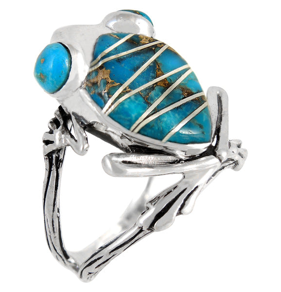 Frog Ring Sterling Silver Matrix Turquoise R2266-C84