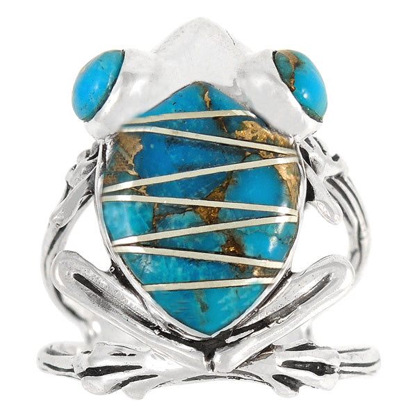 Frog Ring Sterling Silver Matrix Turquoise R2266-C84