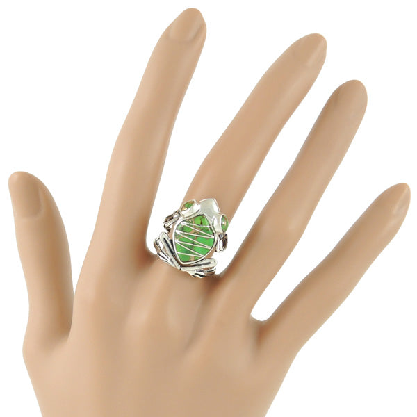 Frog Ring Sterling Silver Green Turquoise R2266-C06