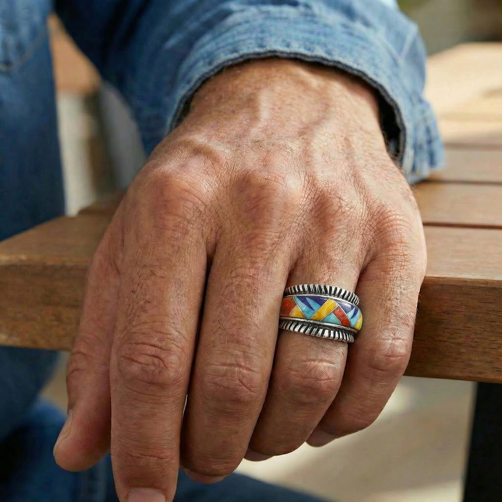 Multicolor Ring Sterling Silver R2267-C01 (Unisex, Sizes 6-14)