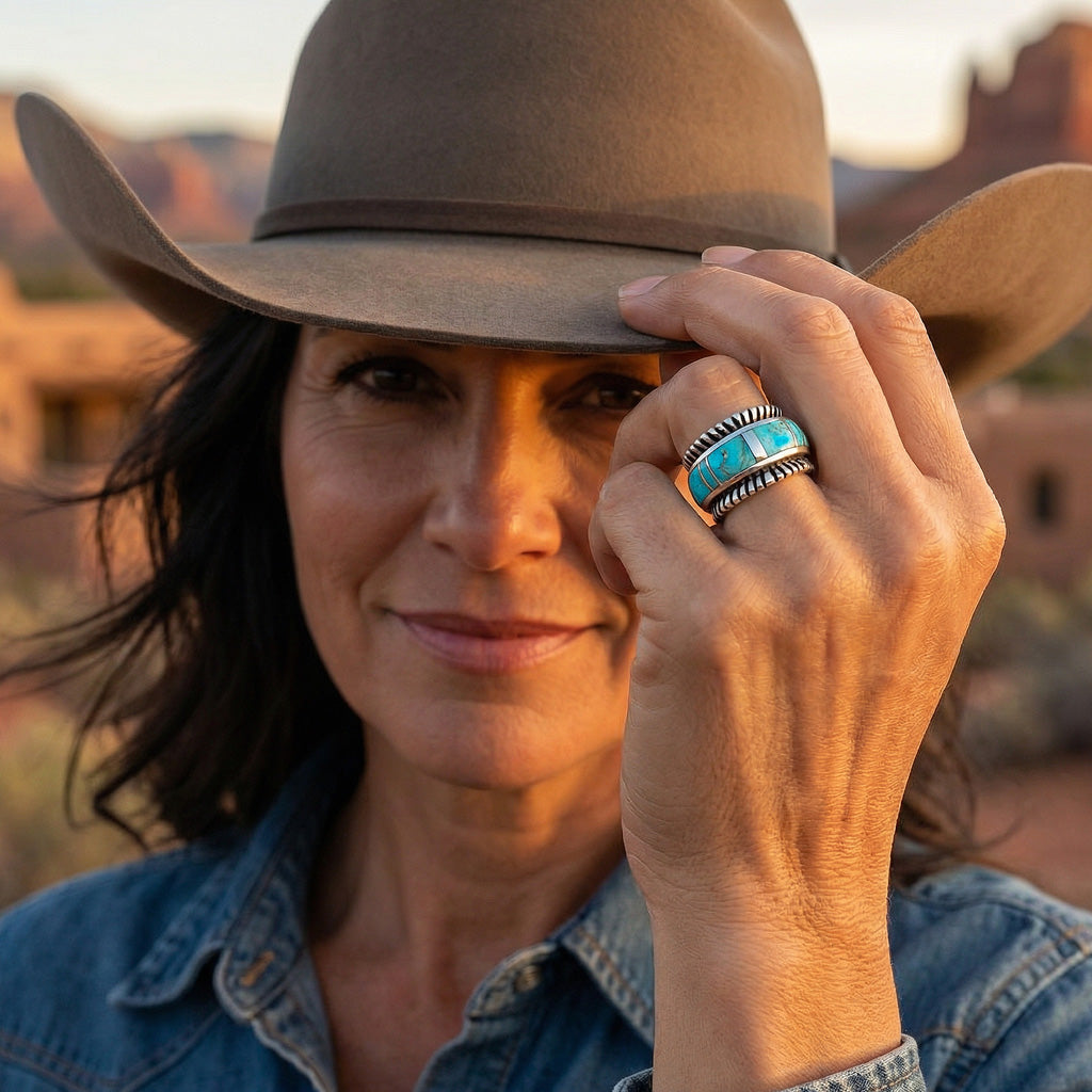 Turquoise Ring Sterling Silver R2267-C05 (Unisex, Sizes 6-14)