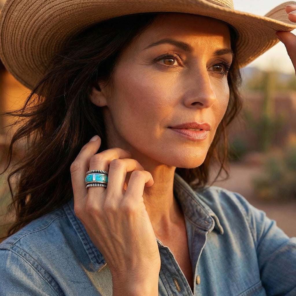 Turquoise Ring Sterling Silver R2267-C05 (Unisex, Sizes 6-14)