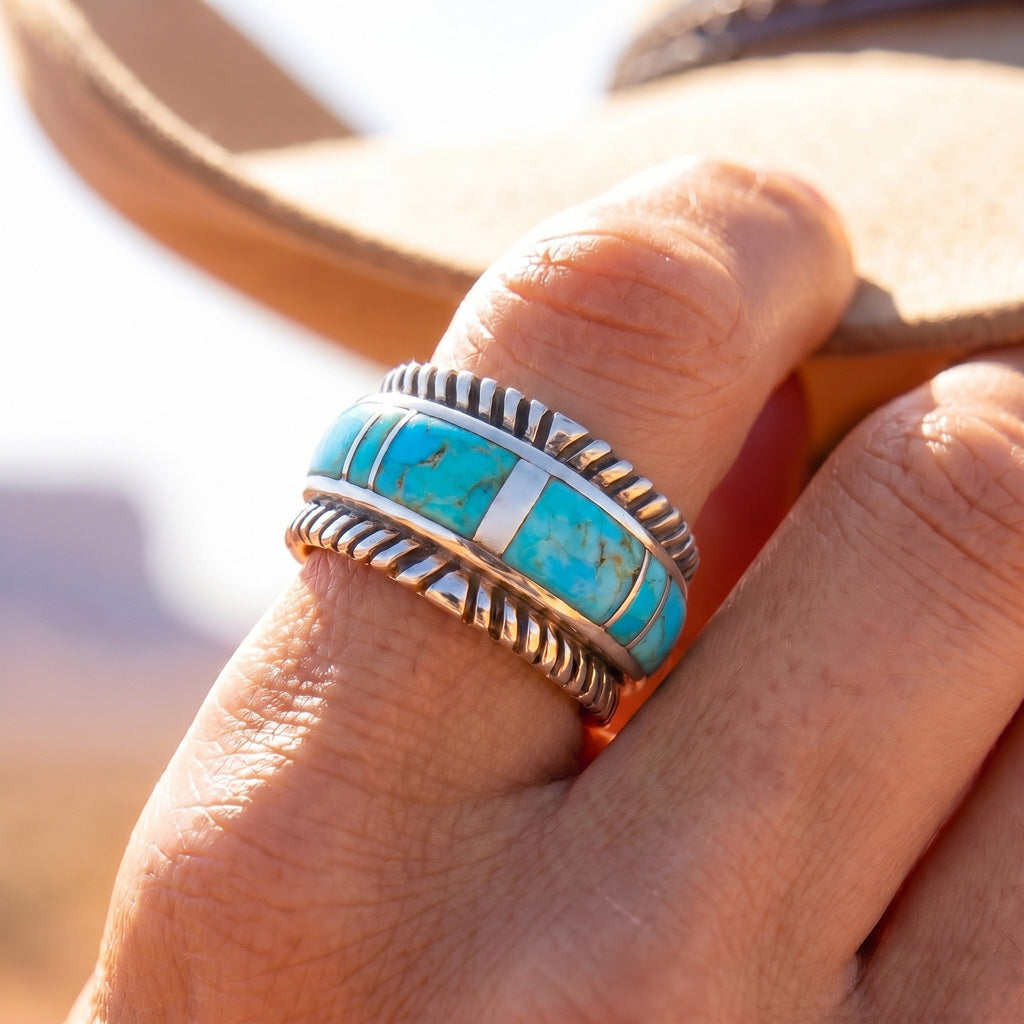 Turquoise Ring Sterling Silver R2267-C05 (Unisex, Sizes 6-14)