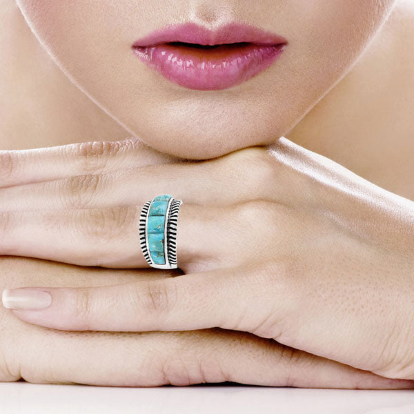 Turquoise Ring Sterling Silver R2267-C75 (Unisex, Sizes 6-13)