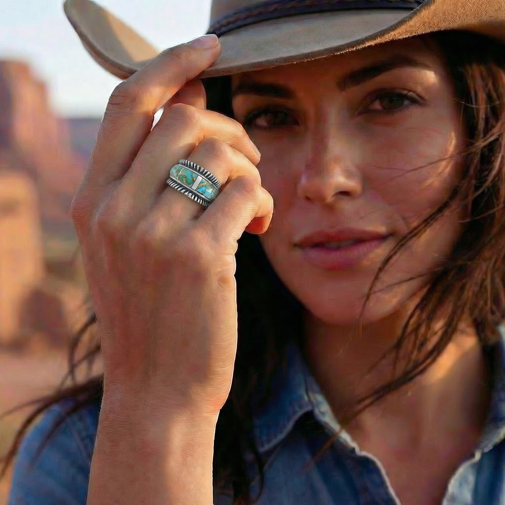 Matrix Turquoise Ring Sterling Silver R2267-C84A (Unisex, Sizes 6-14)