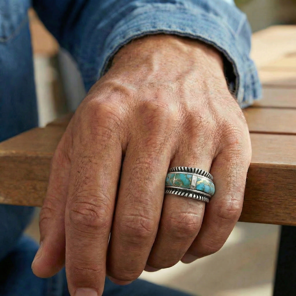 Matrix Turquoise Ring Sterling Silver R2267-C84A (Unisex, Sizes 6-14)