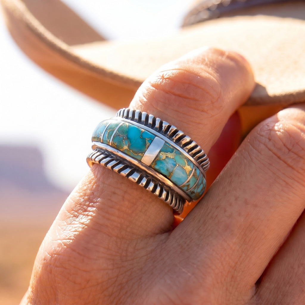 Matrix Turquoise Ring Sterling Silver R2267-C84A (Unisex, Sizes 6-14)
