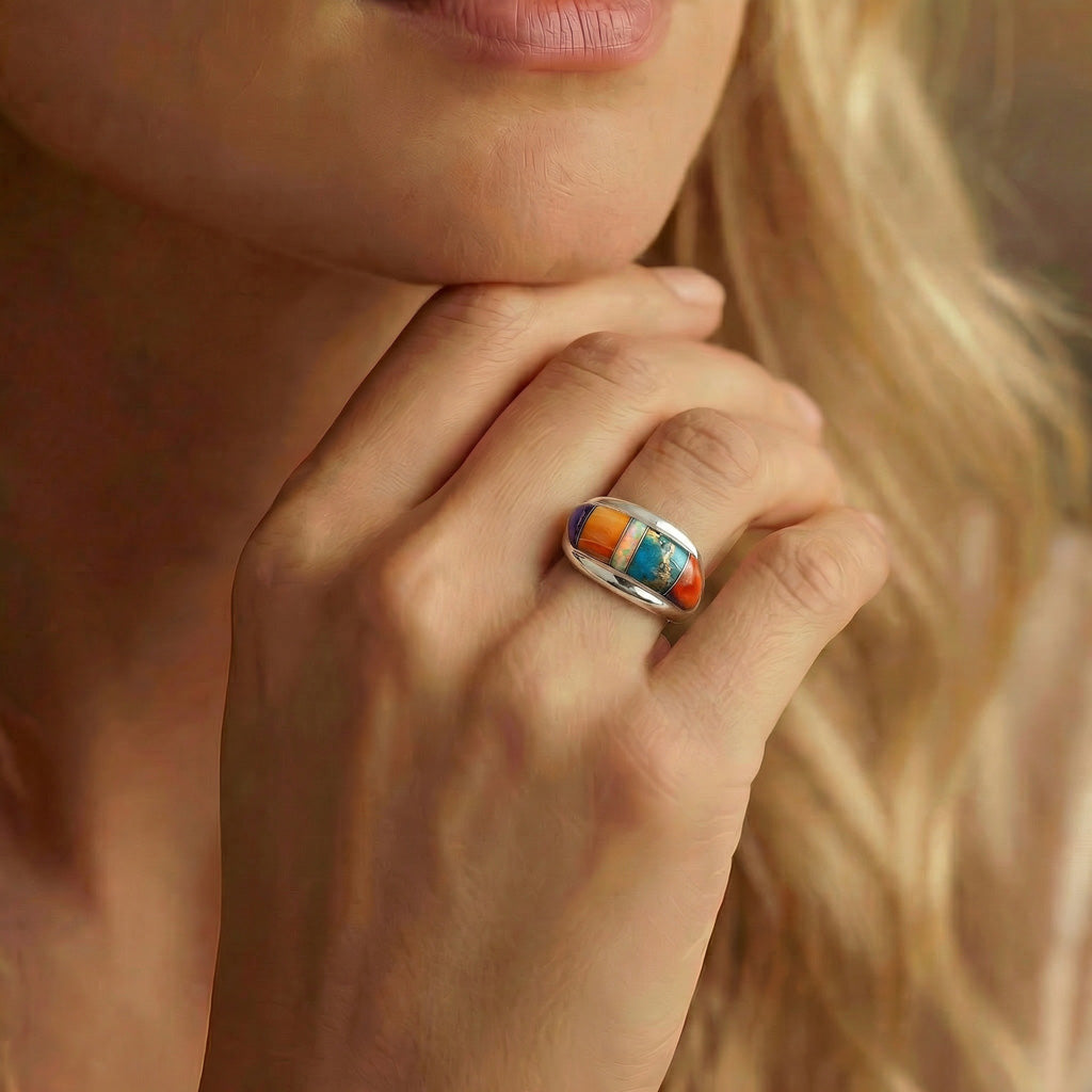 FINAL CLEARANCE - Multi Gemstone Ring SilveryCopper™ R2273-SB-C01
