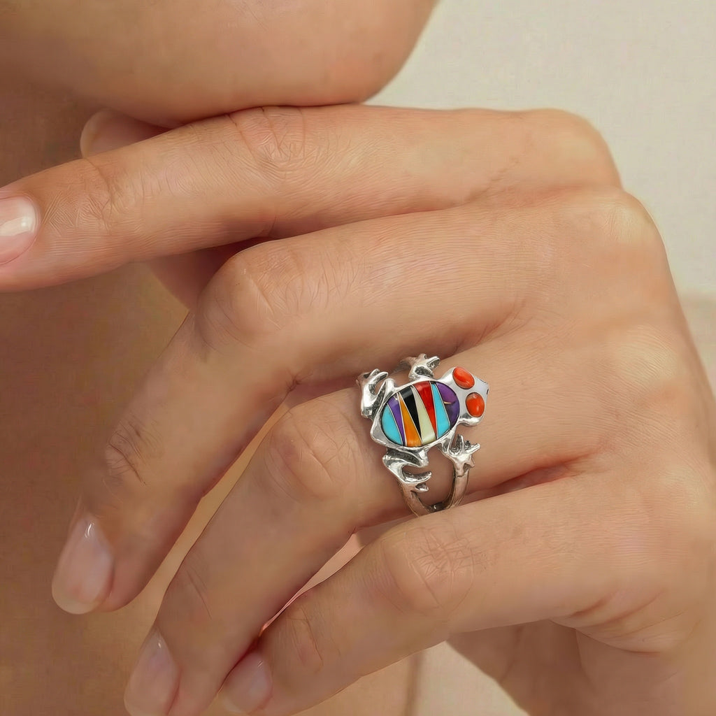 Frog Ring Sterling Silver Multicolor R2275-C01