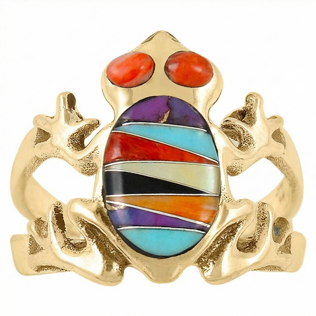 Frog Multi Gemstone Ring GoldBrass R2275-GB-C01