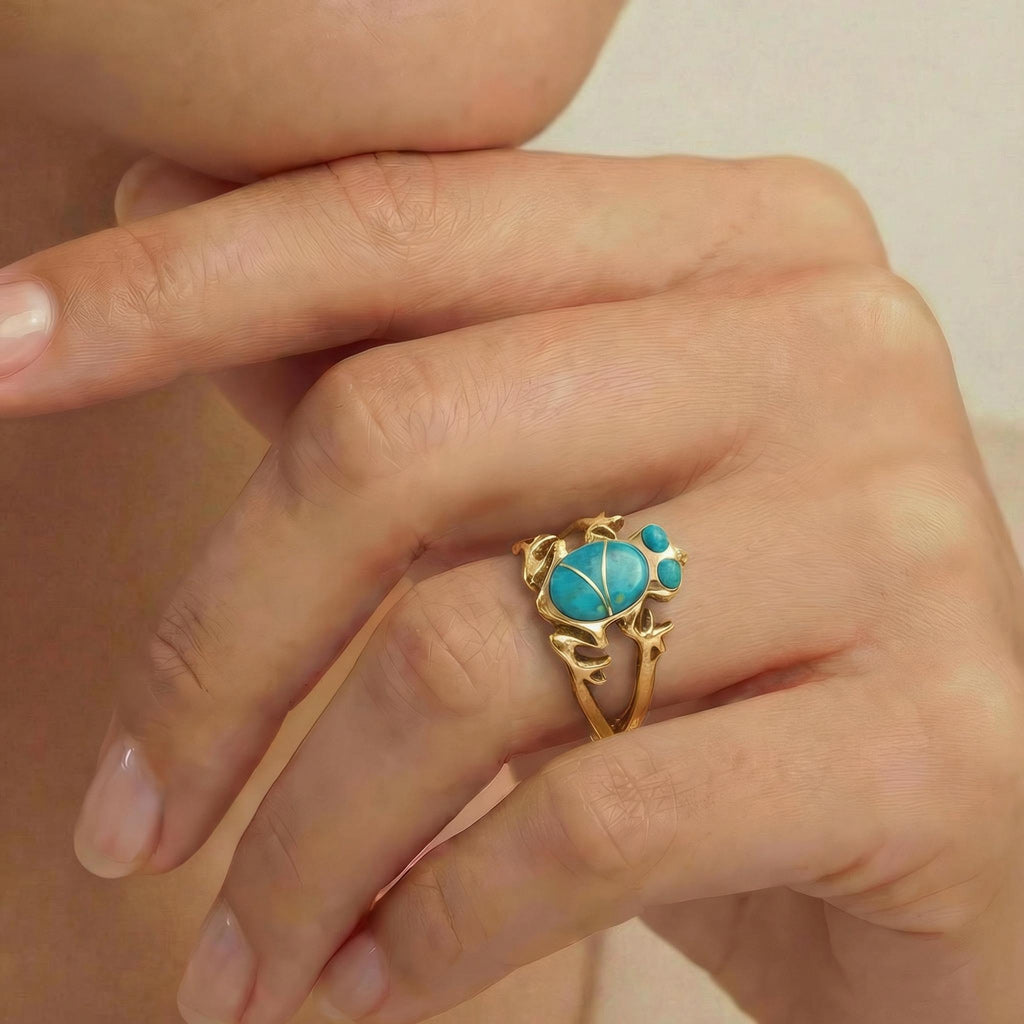 Frog Turquoise Ring GoldBrass R2275-GB-C05