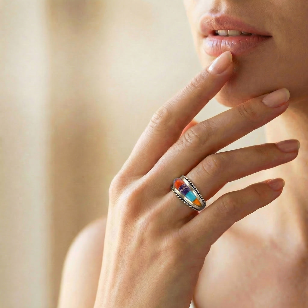 FINAL CLEARANCE - Multi Gemstone Ring SilveryCopper™ R2285-SB-C01