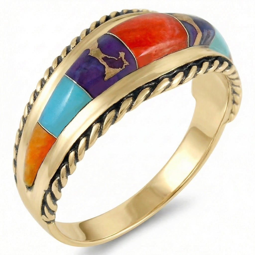 Multi Gemstone Ring GoldBrass R2285-GB-C01