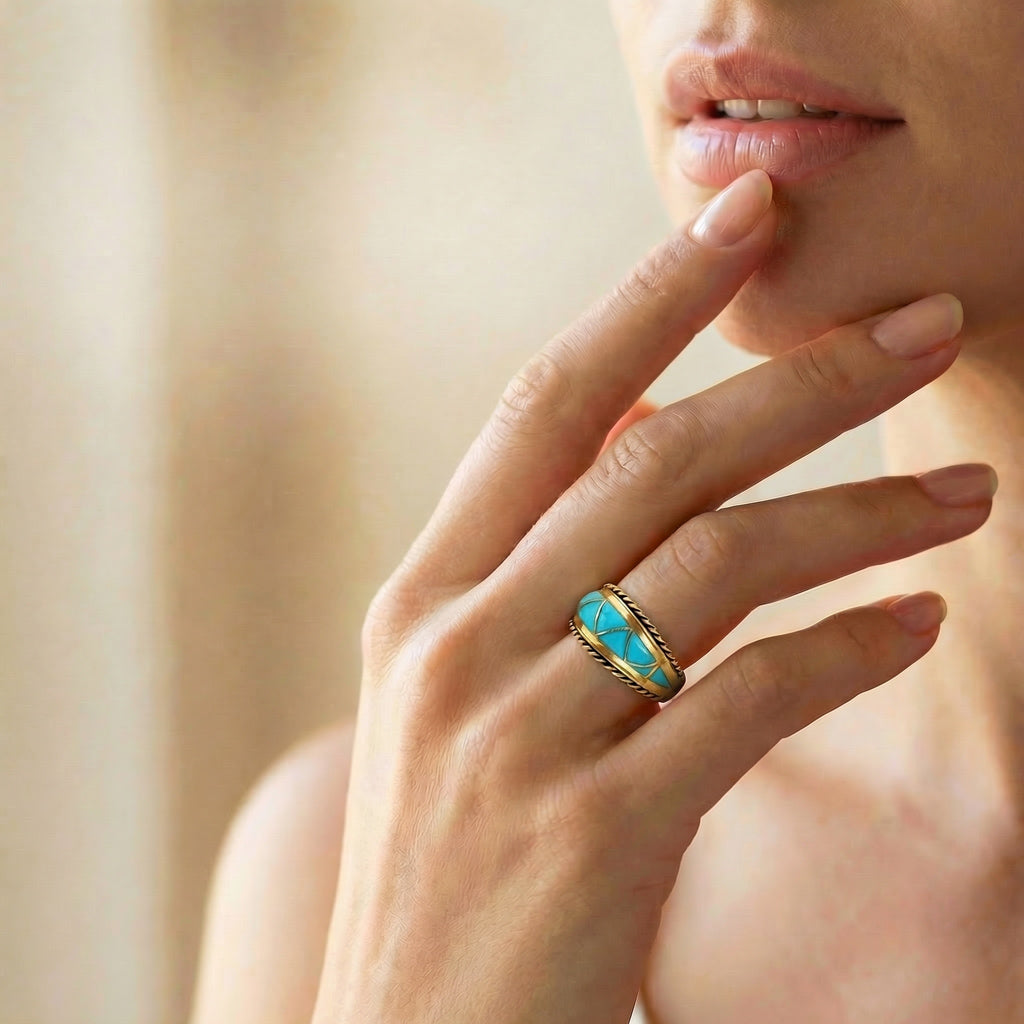 Turquoise Ring GoldBrass R2285-GB-C05